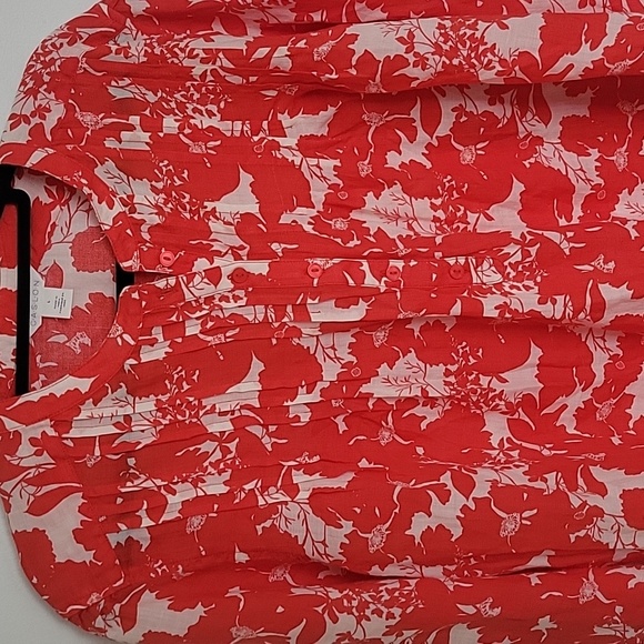 Red And White Pin Tuck Bodice Ramie Summer Tunic NWOT Sz L - Picture 9 of 10
